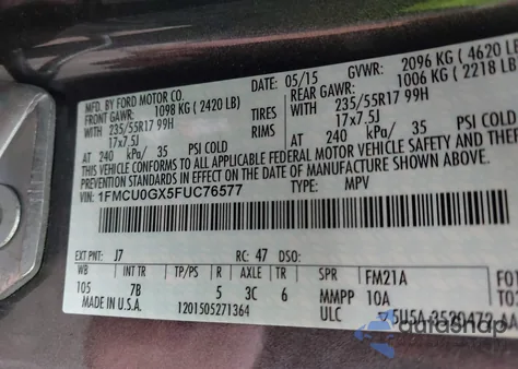 2015 Ford Escape Se from USA, damaged, VIN 1FMCU0GX5FUC76577